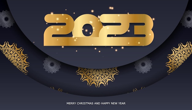 Black and gold color Happy new year 2023 holiday banner
