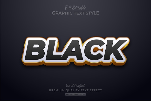 Vector black gold editable text style effect