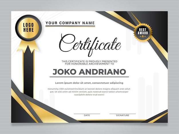 Black gold flat design modern certificate template