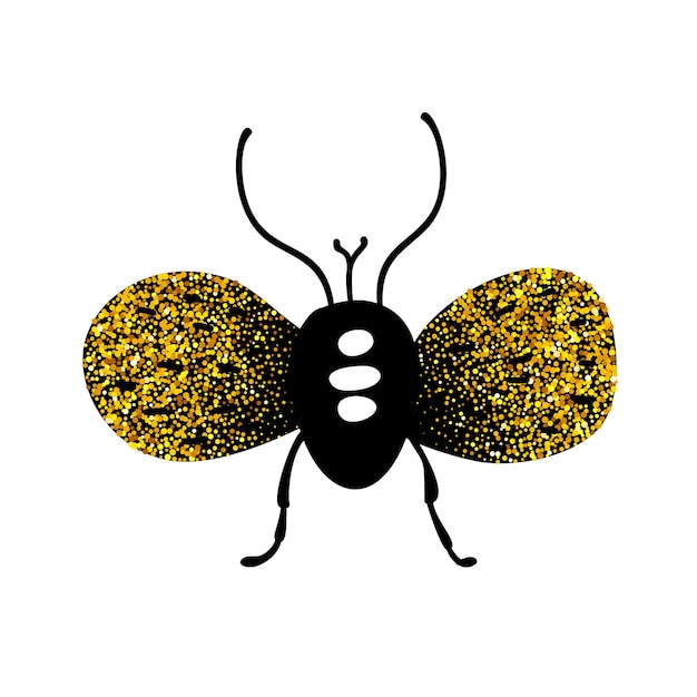 Black and gold glitter bug beetle celestial vector fairy insect golden art illustration