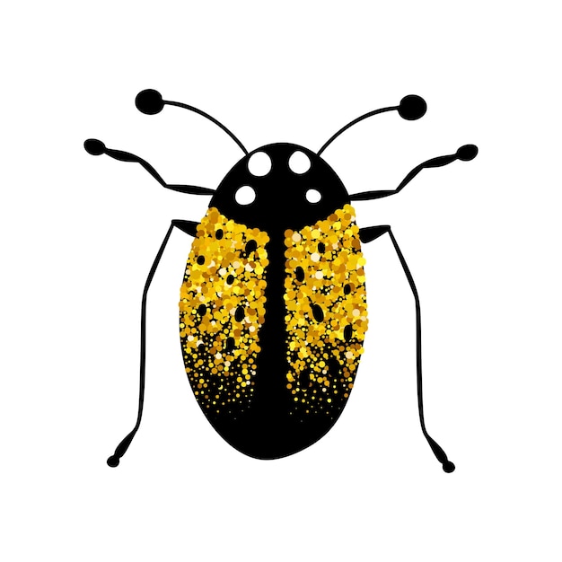 Black and gold glitter bug beetle celestial vector fairy insect golden art illustration