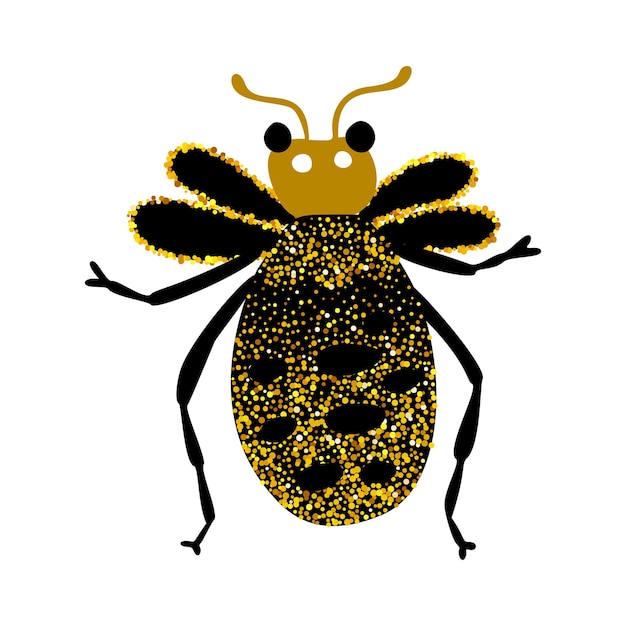 Black and gold glitter bug honey bee beetle celestial vector insect golden art illustration