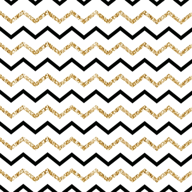 Black Gold glitter zigzag chevron seamless pattern on white background Design template card wallpa