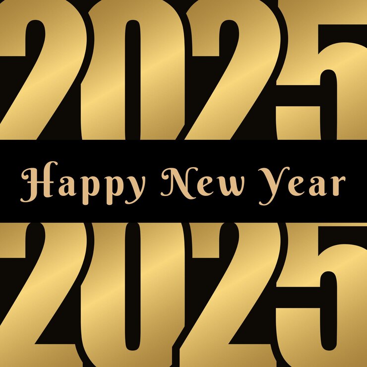 Vector black gold illustrated happy new year 2025 template design