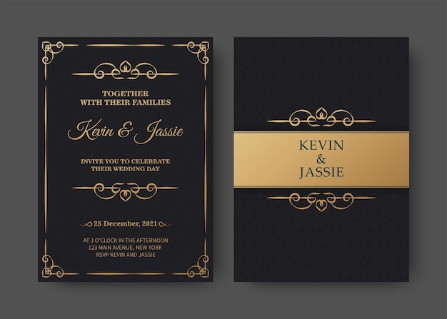 black and gold invitation card template