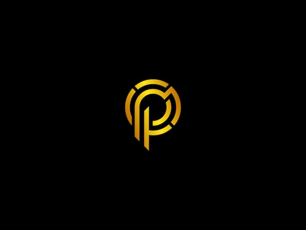 Black and gold letter p with a black background