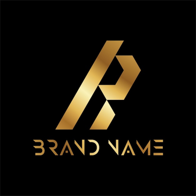 A black and gold logo for a brand called p.