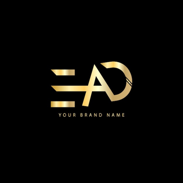 A black and gold logo for an ead brand