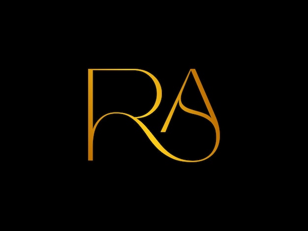 A black and gold logo for ra