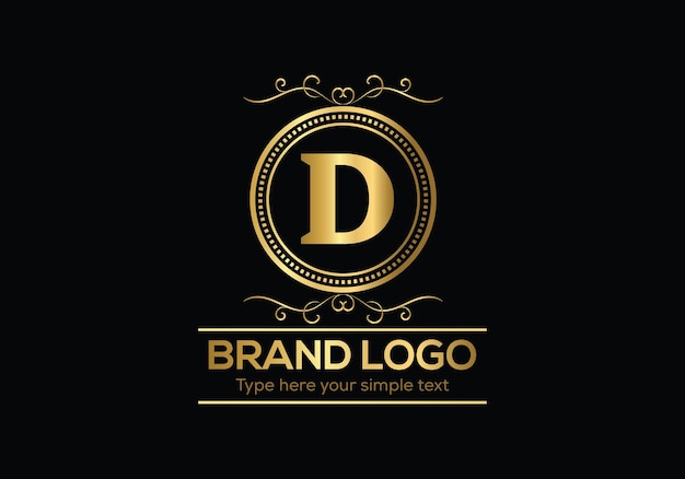 A black and gold logo with the letter d.