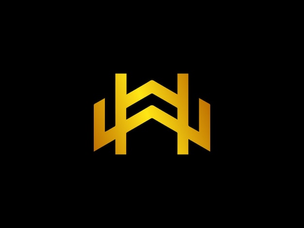 A black and gold logo with the words w and m on a black background