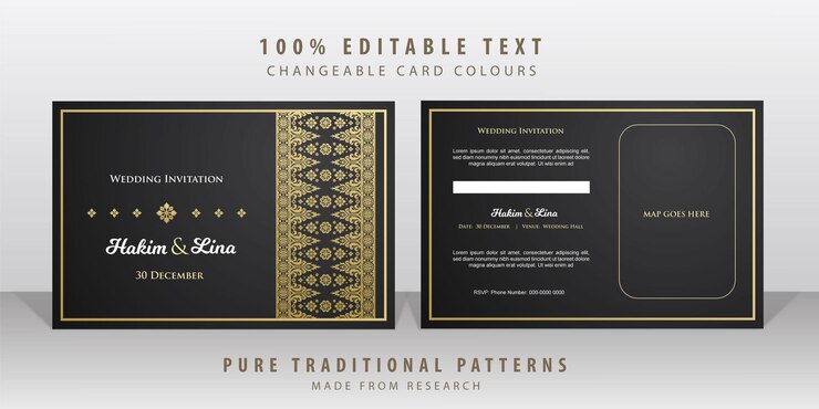 Black Gold Malay Songket Wedding Invitation