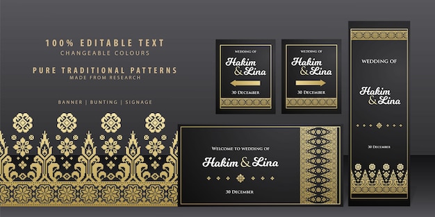 Vector black gold malay wedding package banner bunting signage