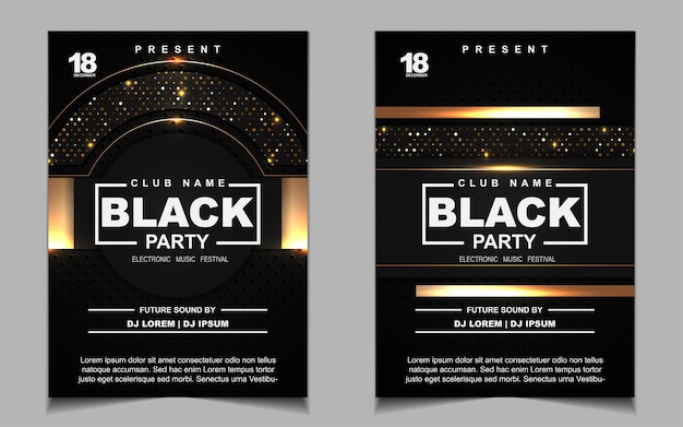 Vector black and gold night dance party music flyer or poster design