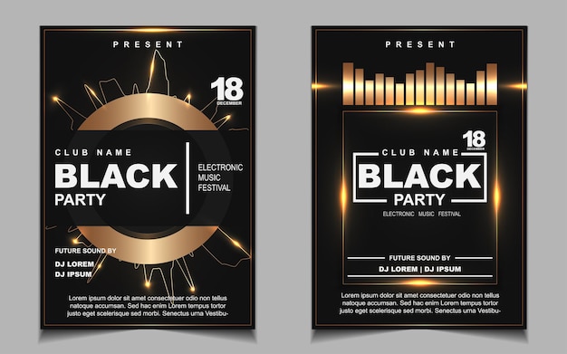 Vector black and gold night dance party music poster