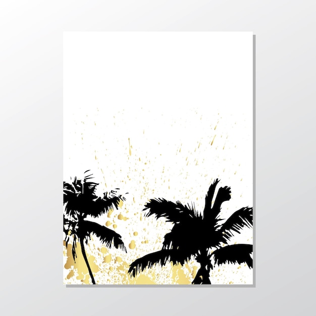 Black and gold palm trees on white background Exotic leavesSummer placard poster flyer invitation card