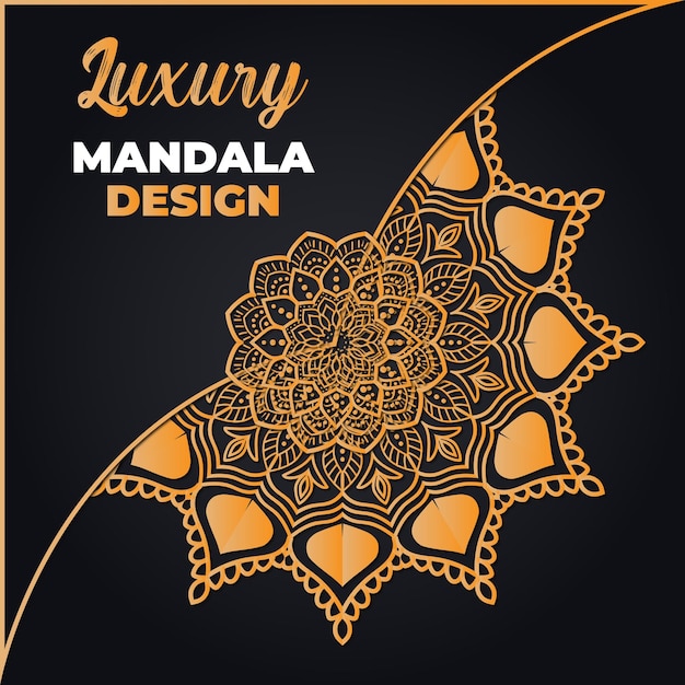 A black and gold poster for a mandala design.