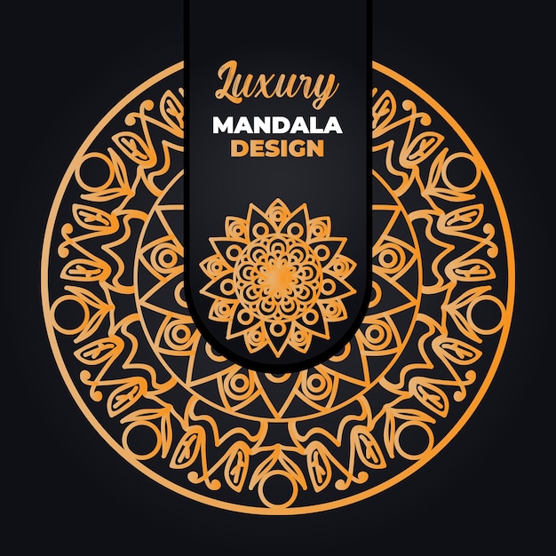 A black and gold poster for a mandala design.