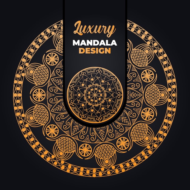 A black and gold poster for a mandala design.