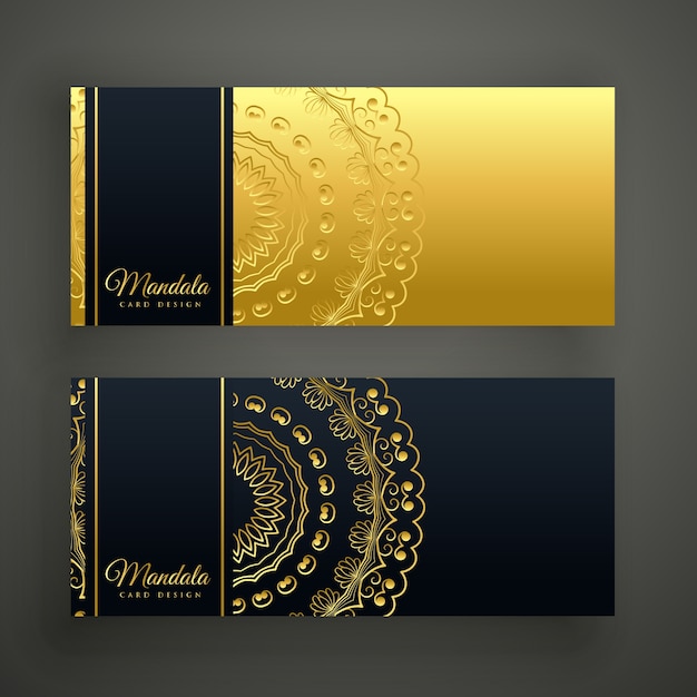 Set di carte banner nero e oro premium mandala