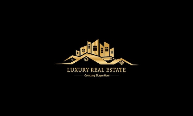 Vector black gold real estate logo construction architecture building logo design template element