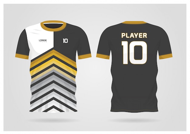 black gold soccer jersey uniform for football club, t-shirt  front and back view