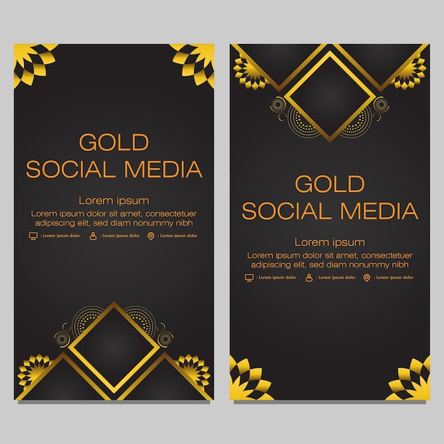 Vector black gold social media stories template