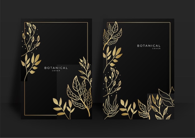 Premium Vector | Black and gold wedding invitation template set. abstract  floral design background set. luxury modern style wallpaper with art flower  and botanical leaves, organic shapes