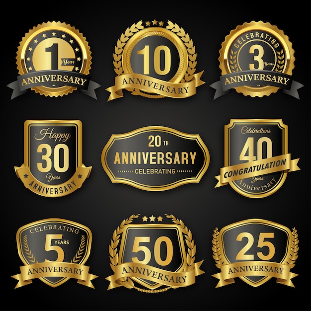 Black and gold years anniversary seal badges and labels collection