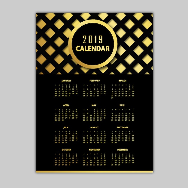 ブラック＆ゴールデン2019パターンカレンダーデザイン