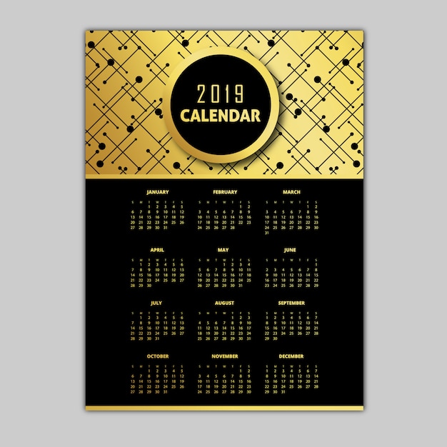 Black &amp; Golden 2019 Pattern Calendar Designs