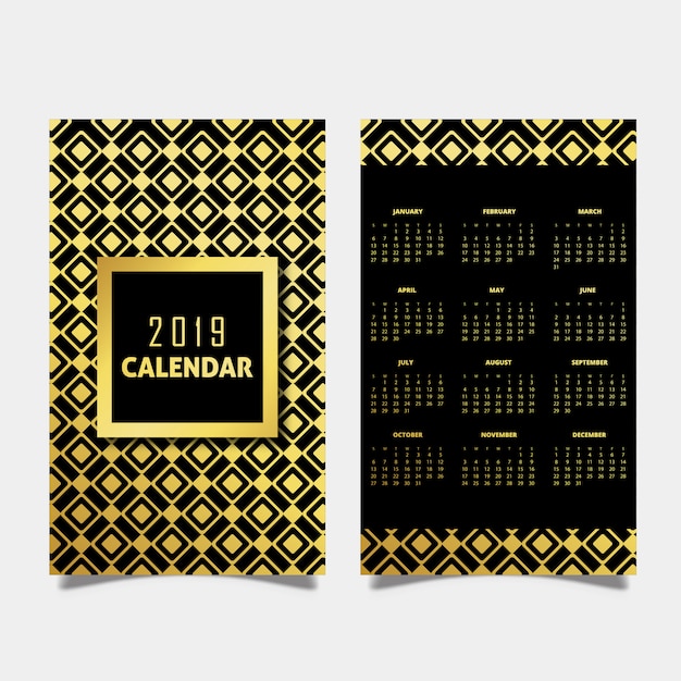 Black & golden 2019 pattern calendar designs