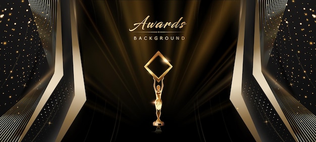 Vector black and golden award background. luxury graphics with golden line elements and light ray effect de