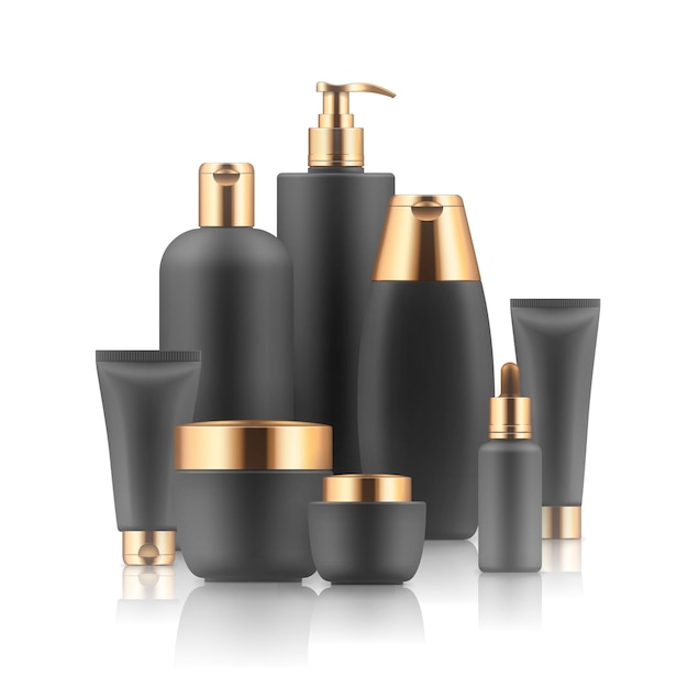 Black and golden cosmetic containers