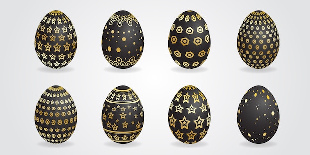 Insieme di disegno dell'uovo di pasqua nero e dorato