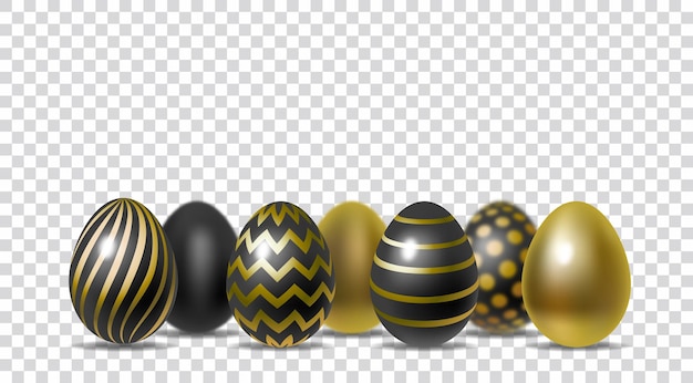 Premium Vector  Black and golden eggs on transparent background. luxury  easter vector illustration.