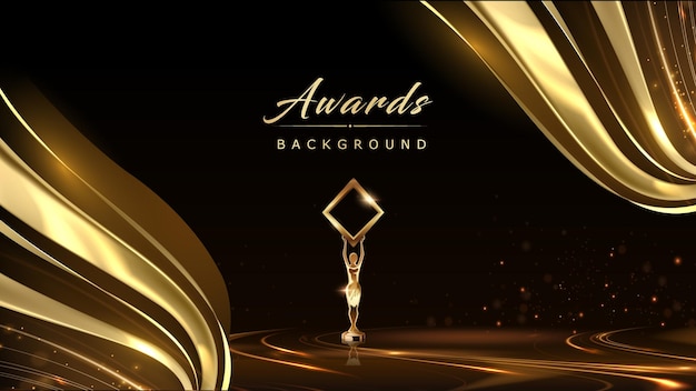 Black golden stage award background. side wings trophy on luxury background.