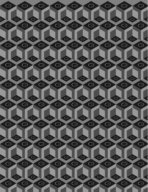 Black gradient 3d seamless cubic and spherical geometric shape pattern background design vector