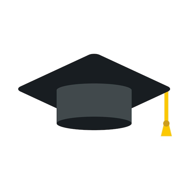 black graduation cap icon in flat style on a white background