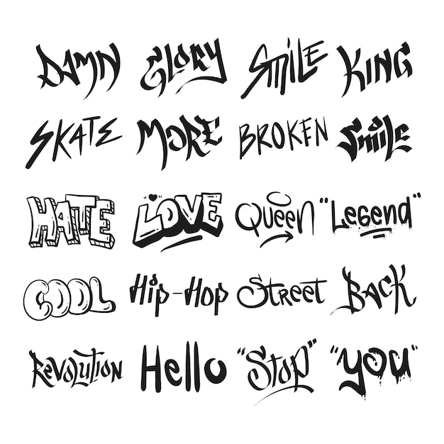 Black graffiti text tags vector illustration design with street art style