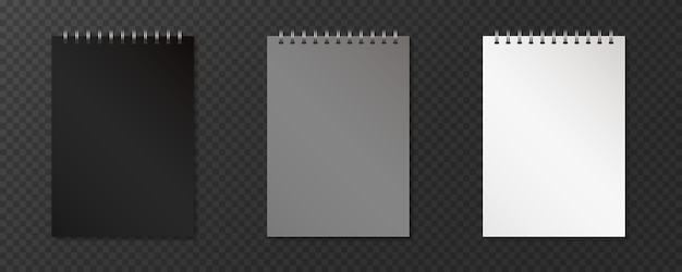 black gray and white spiral notebooks vector set