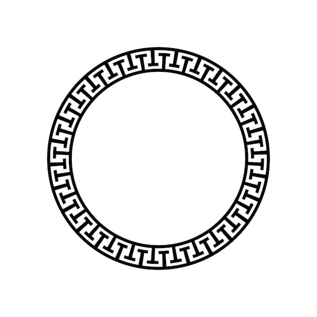 Black greek circle geometric frame vector template greece meander pattern circular border