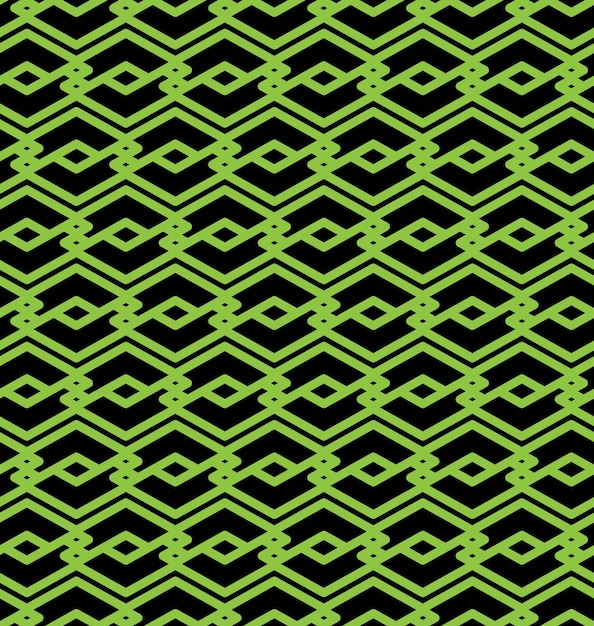 Vector black and green abstract seamless pattern with interweave lines. vector ornament wallpaper. endless decorative background, visual effect geometric tracery with rhombs.