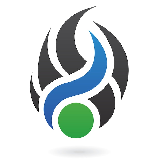 Black Green and Blue Abstract Fire Like Logo Icon