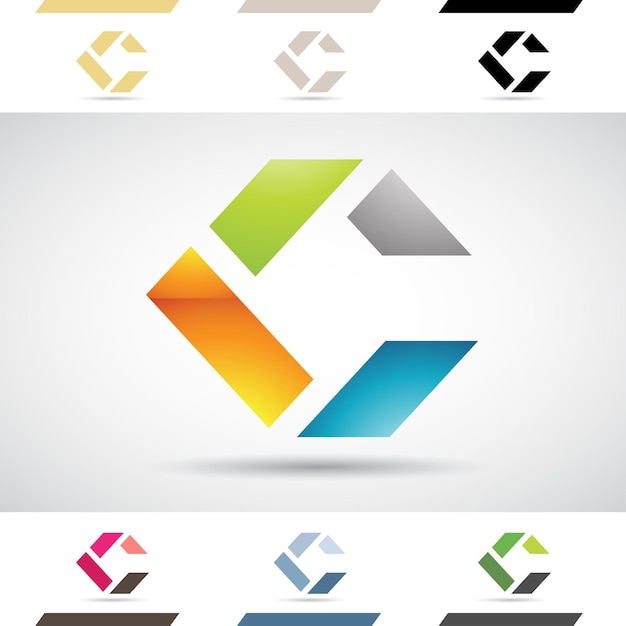 Black Green Blue and Orange Glossy Abstract Logo Icon of Letter C with Rectangular Shapes