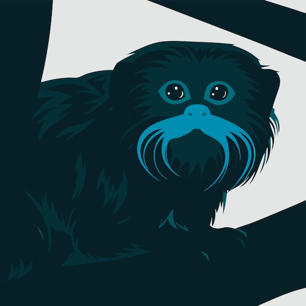a black and green image of a monkey with a blue eyes and a blue nose