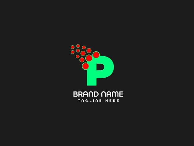 A black and green logo with a letter p