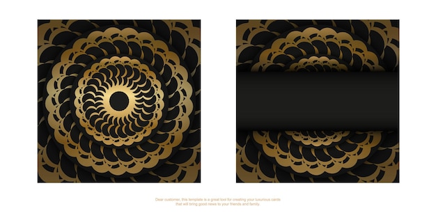 Black greeting card with gold luxury pattern