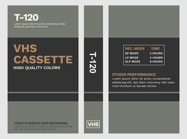 black and grey simple vhs cassette cover vector template