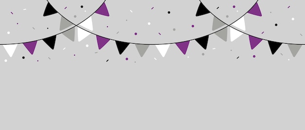 Black grey white and purple colored party bunting as the colors of the asexual flag LGBT concept